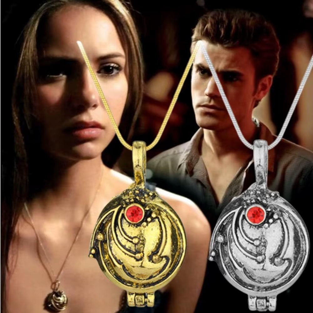 Gold Pendant Necklace with Red Gem